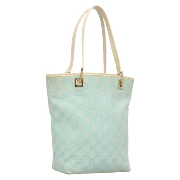 GUCCI GG Canvas Tote Bag PVC Blue Silver 002 1099 Auth 120831 - Picture 1 of 16